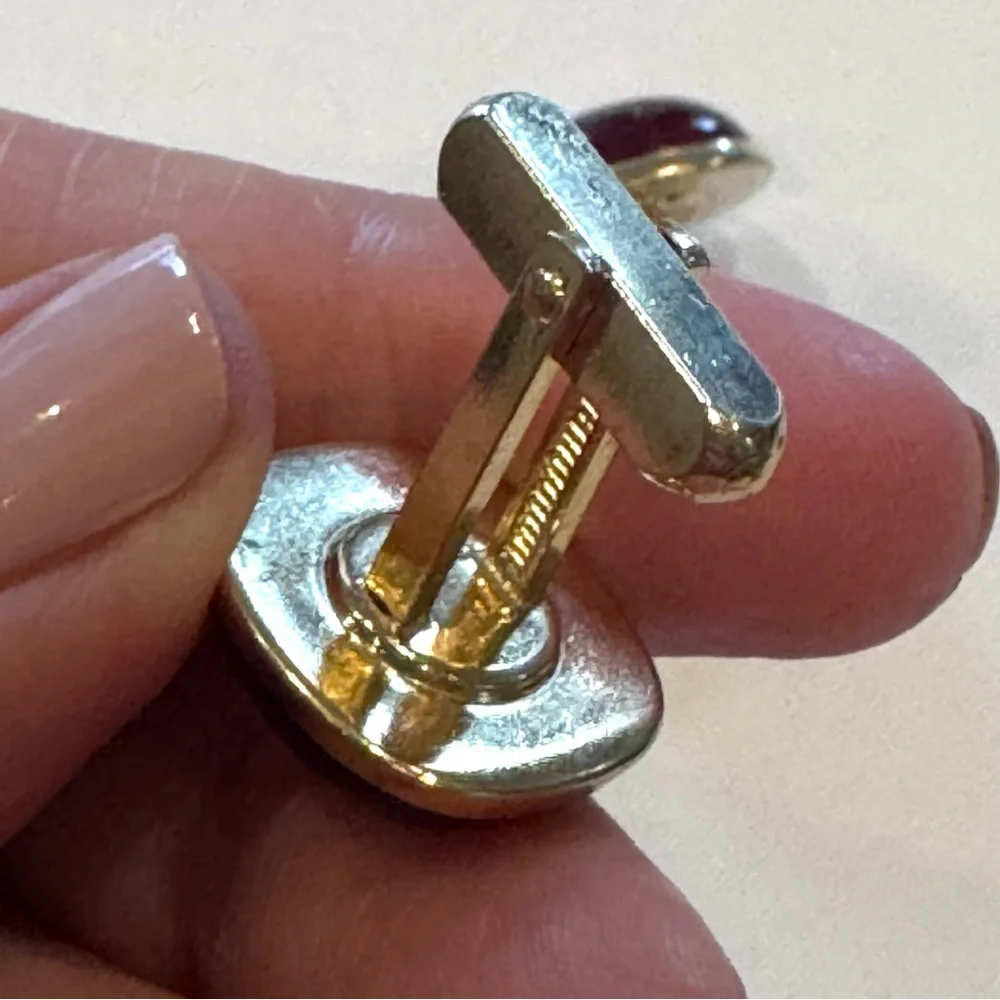 Vintage Red Lucite Cabochon Gold Tone Cufflinks
